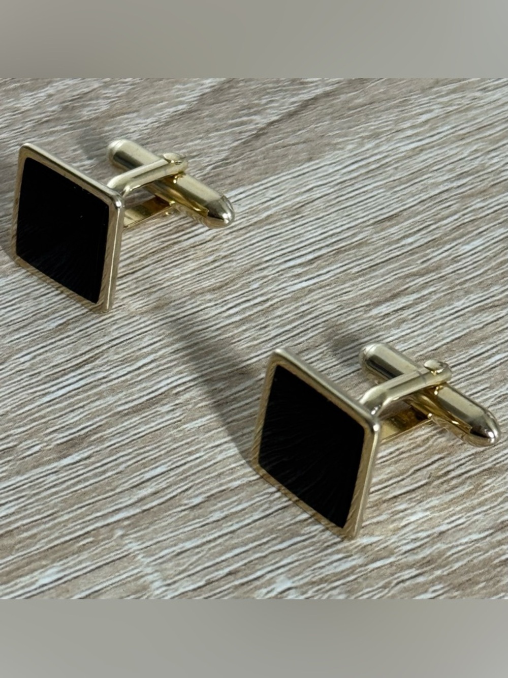 Vintage Swank Gold-ToneBlack Onyx Square-Shaped Cuff Links